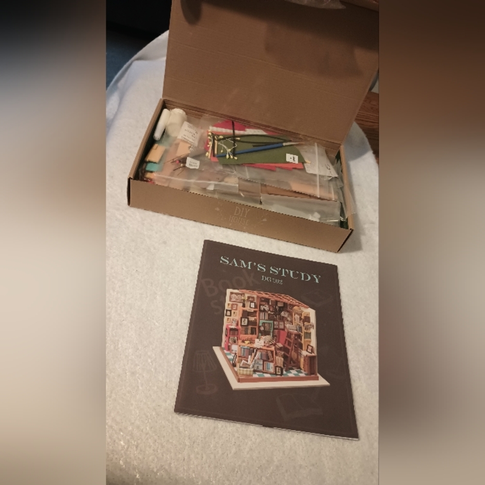 This is a miniature Library doll house new in box Sam's Study